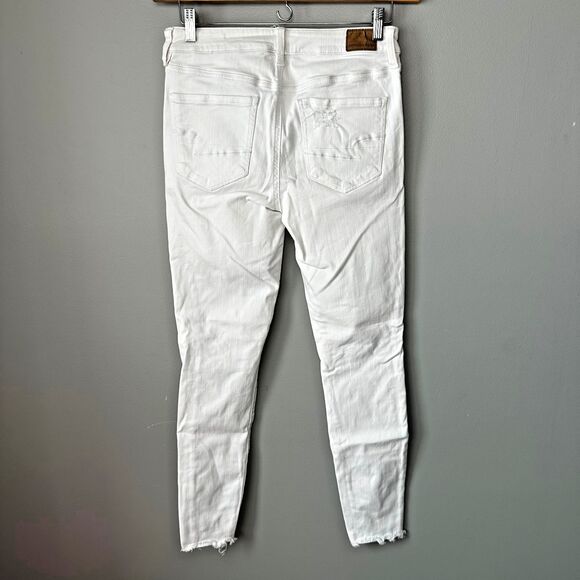AMERICAN EAGLE Jeans Skinny Next Level Stretch White Destroyed Size 8 Long - Picture 3 of 5